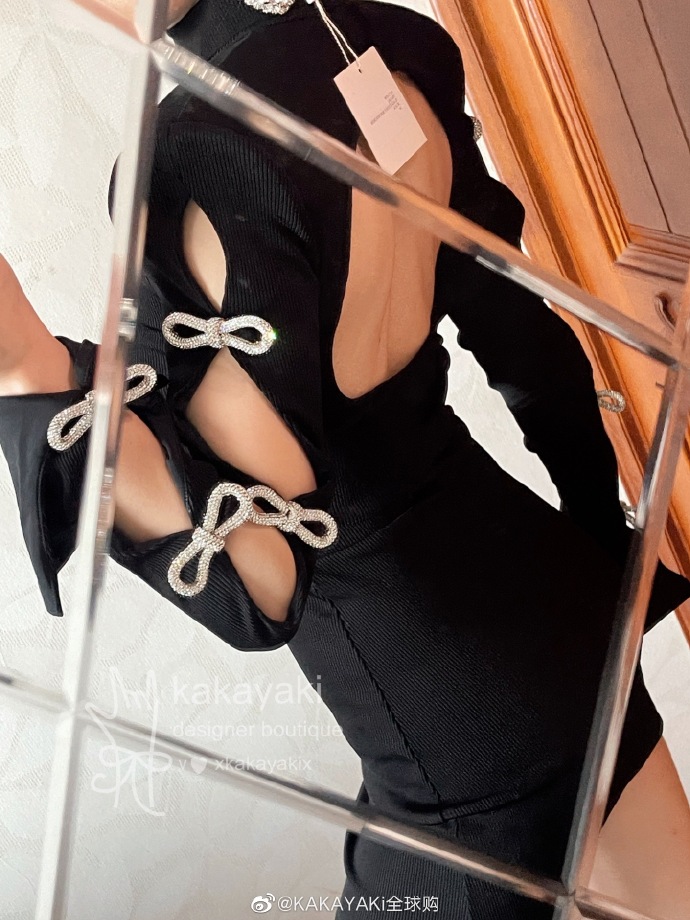 kakayaki【正品代购】 Mach and Mach 21FW 钻饰 镂空黑色 连衣裙