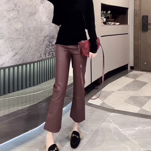 水洗皮尤百搭休闲微喇叭裤慵懒风