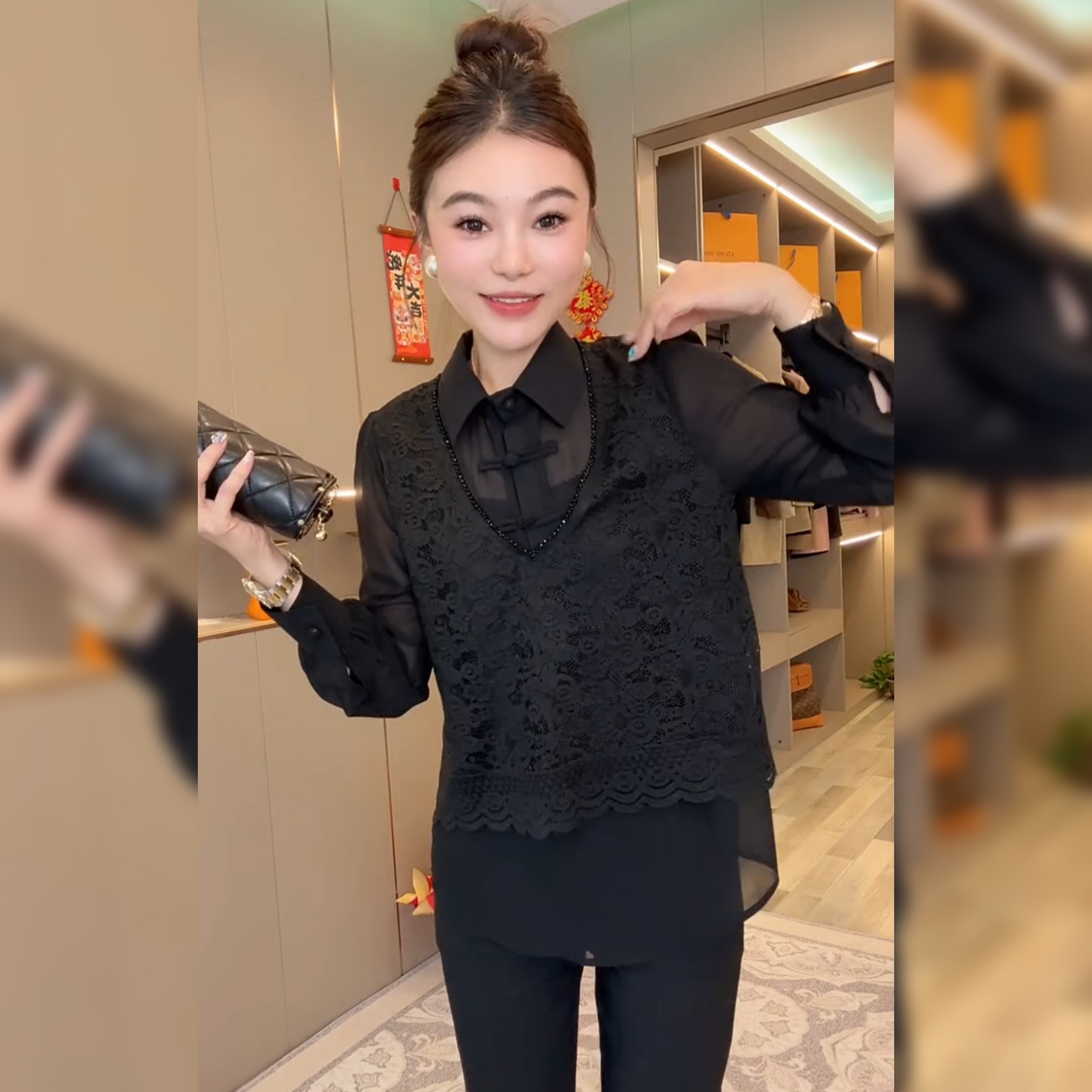 蕾丝马甲拼接雪纺假两件衬衫2025春新时尚气质百搭上衣衬衫女小衫