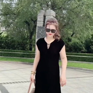 欧货高级感丝绒连衣裙女2025早秋薄款 金丝绒连衣裙 时尚 气质法式