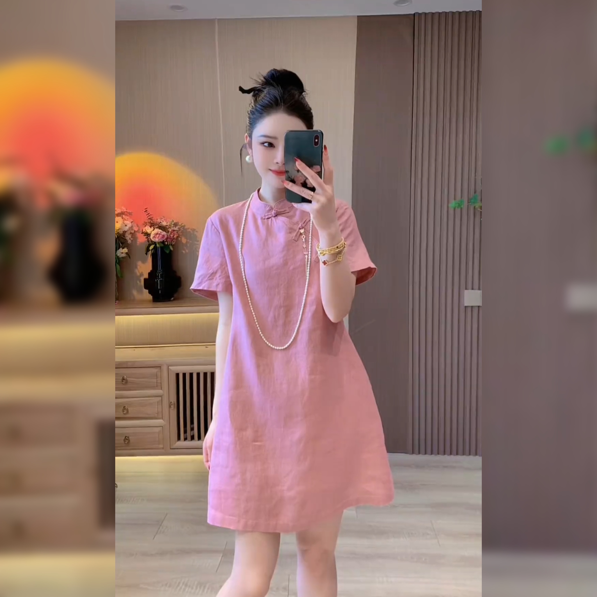 新中式改良旗袍裙盘扣亚麻连衣裙