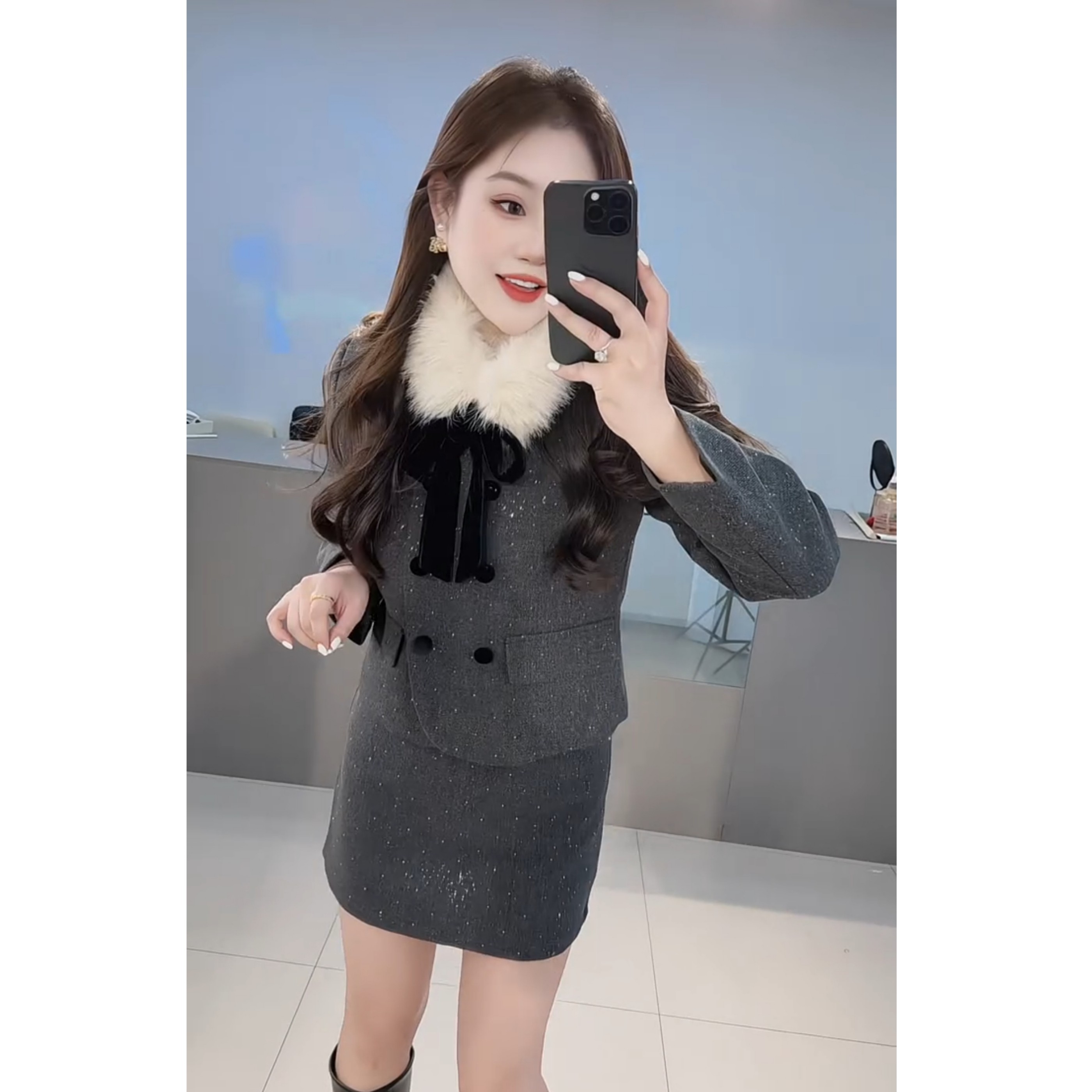 2025冬季新款小香风毛领西装套装女高级感蝴蝶结收腰千金风套装裙,女装/女士精品,时尚套装,淘宝优惠券,粉丝福利购,淘宝优惠卷