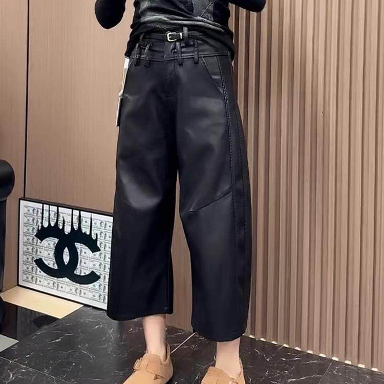 欧货时尚双腰带蛋白皮阔腿皮裤女冬高端气质直筒弯刀裤加绒皮尤裤,女装/女士精品,休闲裤,淘宝优惠券,粉丝福利购,淘宝优惠卷