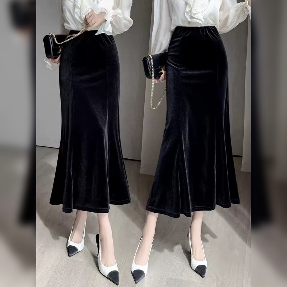 欧货高级感丝绒半身裙女2025薄款时尚气质直筒裙法式丝绒鱼尾裙,女装/女士精品,半身裙,淘宝优惠券,粉丝福利购,淘宝优惠卷