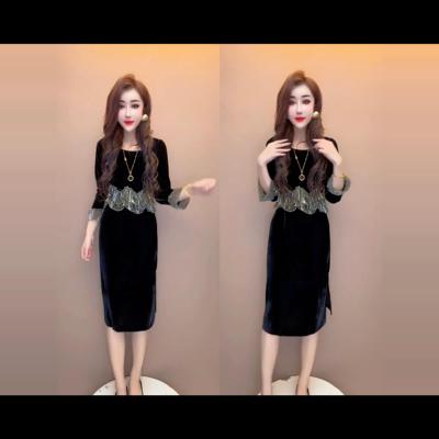 金丝绒轻奢连衣裙中长款