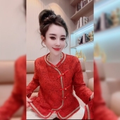 新中式 风红色圆领盘扣提花上衣女重工艺高端本命年设计感国风外套