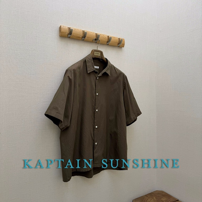 KAPTAIN SUNSHINE官方授权 日本制 细条纹可水洗真丝混棉短袖衬衫