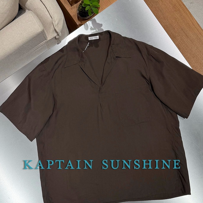 KAPTAIN SUNSHINE授权 日本制 咖啡色可水洗丝绸古巴领短袖POLO衫