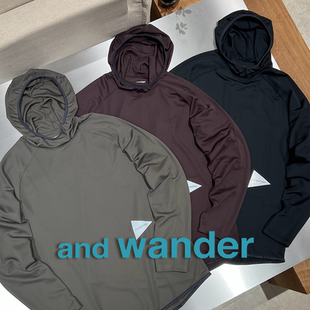 and wander授权 日本制 三色户外LOGO印花连帽套头打底衫 男女款