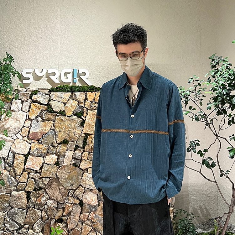 KARTIK RESEARCH官方授权 藏蓝色细条纹刺绣棉质衬衫外套 SURGIR
