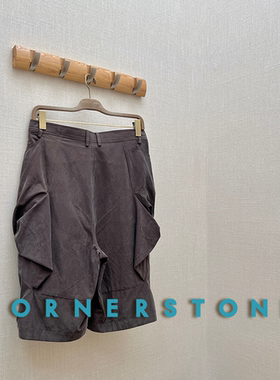 6折 CORNERSTONE授权 紫灰色铜氨丝混纺扭曲漩涡口袋休闲五分裤