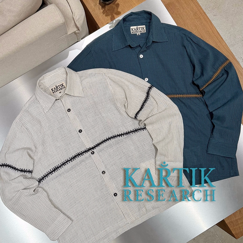 KARTIK RESEARCH官方授权26SS 轻薄手工刺绣编织细条纹棉质衬衫