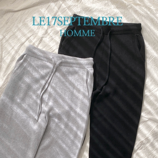 5折 LE17SEPTEMBRE授权 浅灰黑羊绒混纺松紧腰慵懒运动针织休闲裤