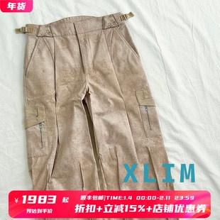 6折 XLIM授权 沙驼色皮革拼接户外风宽松工装休闲裤 SURGIR买手店