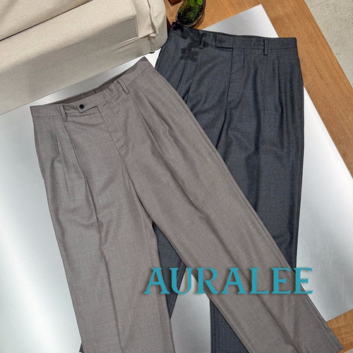 AURALEE官方授权26AW 日产 两色超细支精梳羊毛双褶裥休闲西装裤