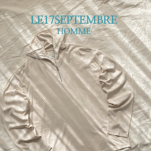 5折 LE17SEPTEMBRE授权 米白刺绣半高领拉链高弹打底衫长袖T恤