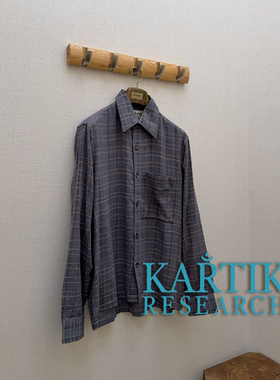 KARTIK RESEARCH官方授权26AW 蓝灰印度手工纺织拼色格纹衬衫外套