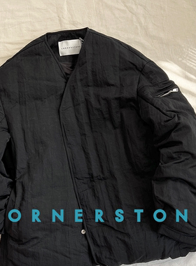 6折 CORNERSTONE授权 黑色日系廓形暗扣洛克人白鸭绒羽绒服外套