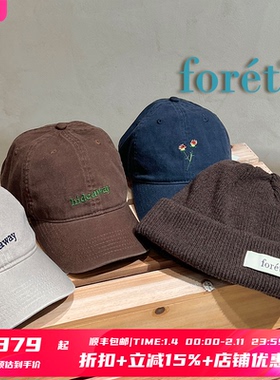 8折 foret 丹麦设计师品牌 水洗做旧LOGO刺绣标签鸭舌棒球帽&冷帽