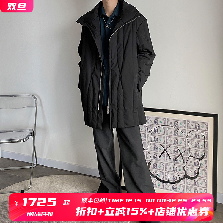 白鸭绒立领可翻长款宽松羽绒服