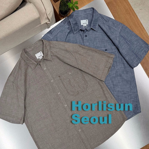 HORLISUN授权26SS 两色水洗磨毛明线轻薄青年布短袖衬衫 SURGIR
