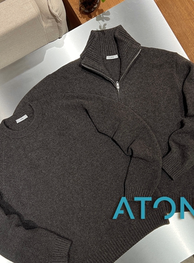 ATON官方授权 日本制 咖啡色极简风纯羊羔毛套头针织衫 SURGIR