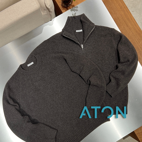 ATON官方授权 日本制 咖啡色极简风纯羊羔毛套头针织衫 SURGIR