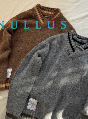 5折 NULLUS官方授权 两色环绕领口拼接美利奴羊毛混纺针织毛衣