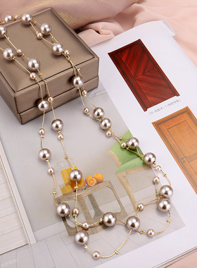 长款项链韩国时尚高亮珍珠装饰链气质百搭毛衣链挂件厂家挂饰