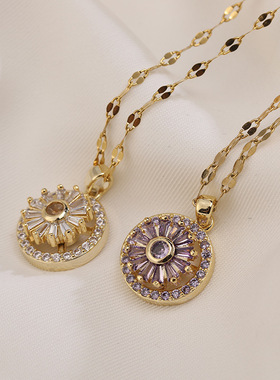 热卖同款钛钢雏菊饰品项链女百搭创意感轻奢水钻锁骨链