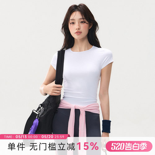 蜜桃女孩新款速干运动短袖修身透气圆领瑜伽T恤跑步训练健身上衣
