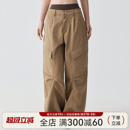 Mitaogirl多口袋运动长裤户外跑步工装裤徒步速干宽松休闲阔腿裤
