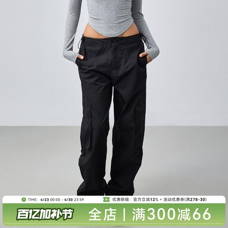 Mitaogirl辣妹休闲潮流工装裤女抽绳宽松立体口袋运动裤束脚卫裤