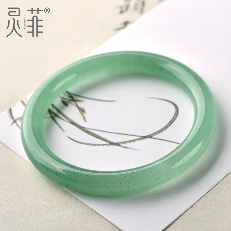 无染色天然东陵玉手镯女绿砂金