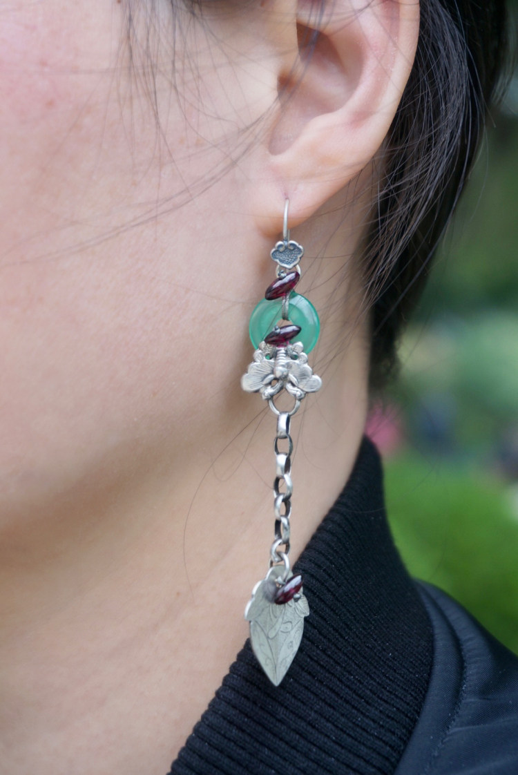 云起设计。清代瓜瓞绵长蝴蝶瓜果老银玛瑙紫牙乌手工文艺国风耳环