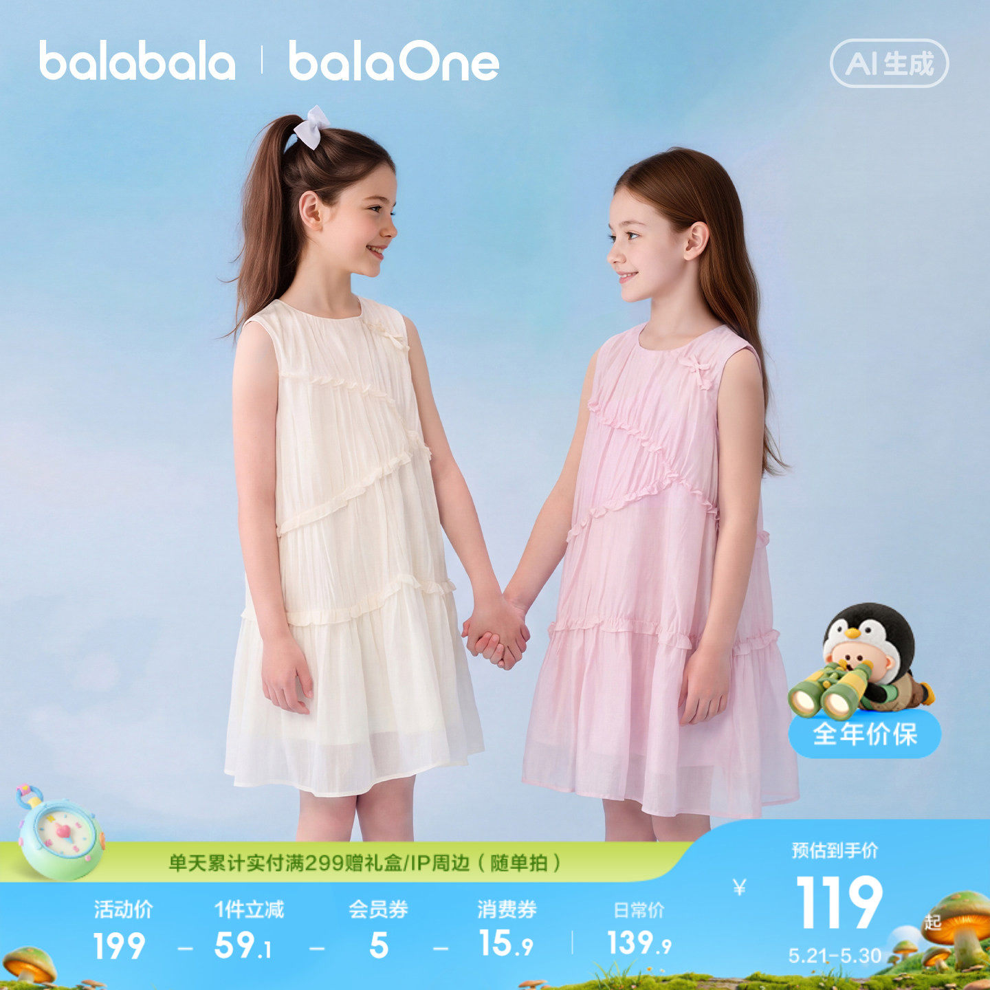 巴拉巴拉童装儿童裙子女童2026新款夏装无袖连衣裙中大童甜美洋气
