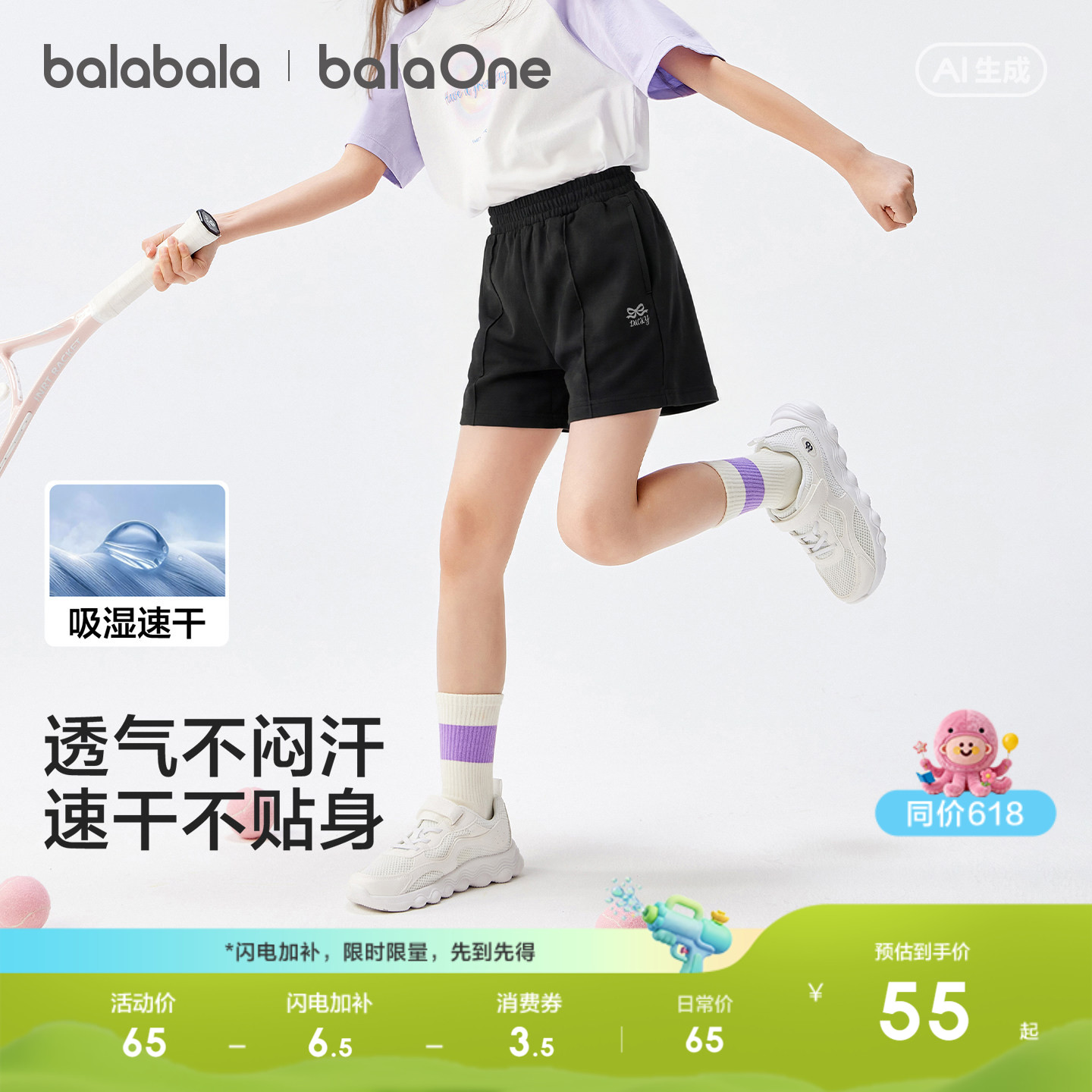 巴拉巴拉童装儿童短裤女童2026夏装新款中大童休闲吸湿速干裤子潮