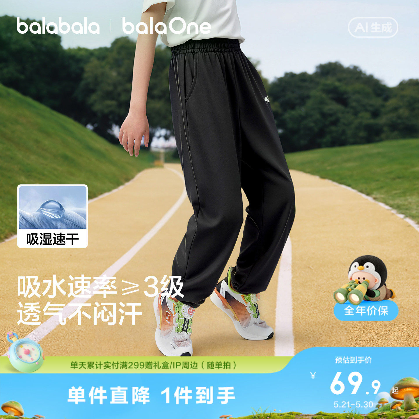 巴拉巴拉童装儿童裤子男童长裤夏装薄款2026中大童防蚊裤吸湿速干