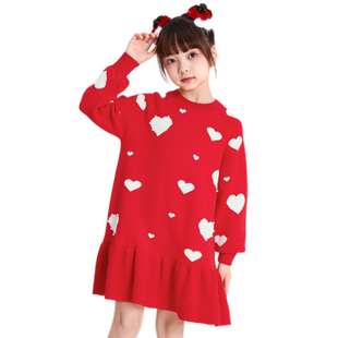 巴拉巴拉女童红色连衣裙儿童裙子新款春秋装新年中大童红色拜年服