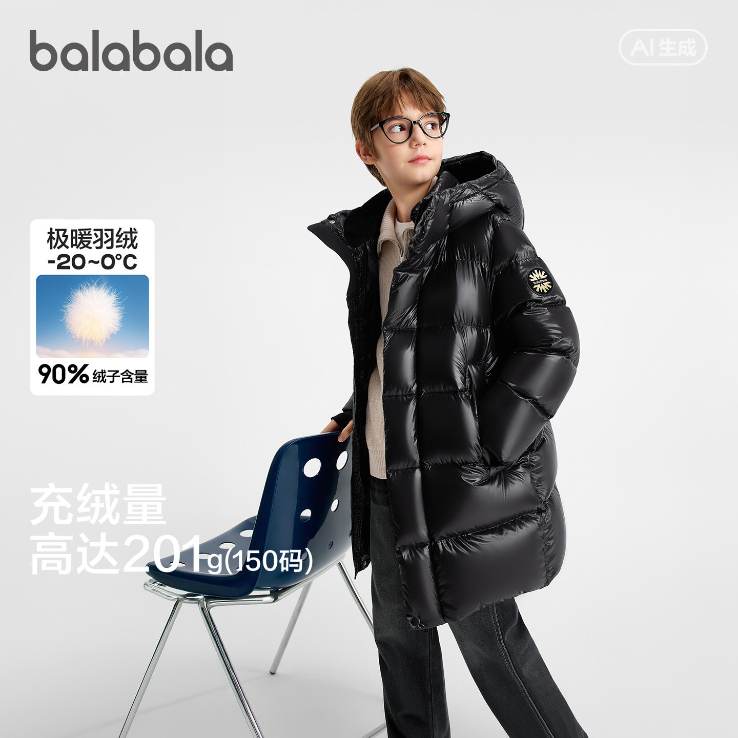 【商场同款】巴拉巴拉童装儿童长款鹅绒羽绒服男女童冬装2026新款
