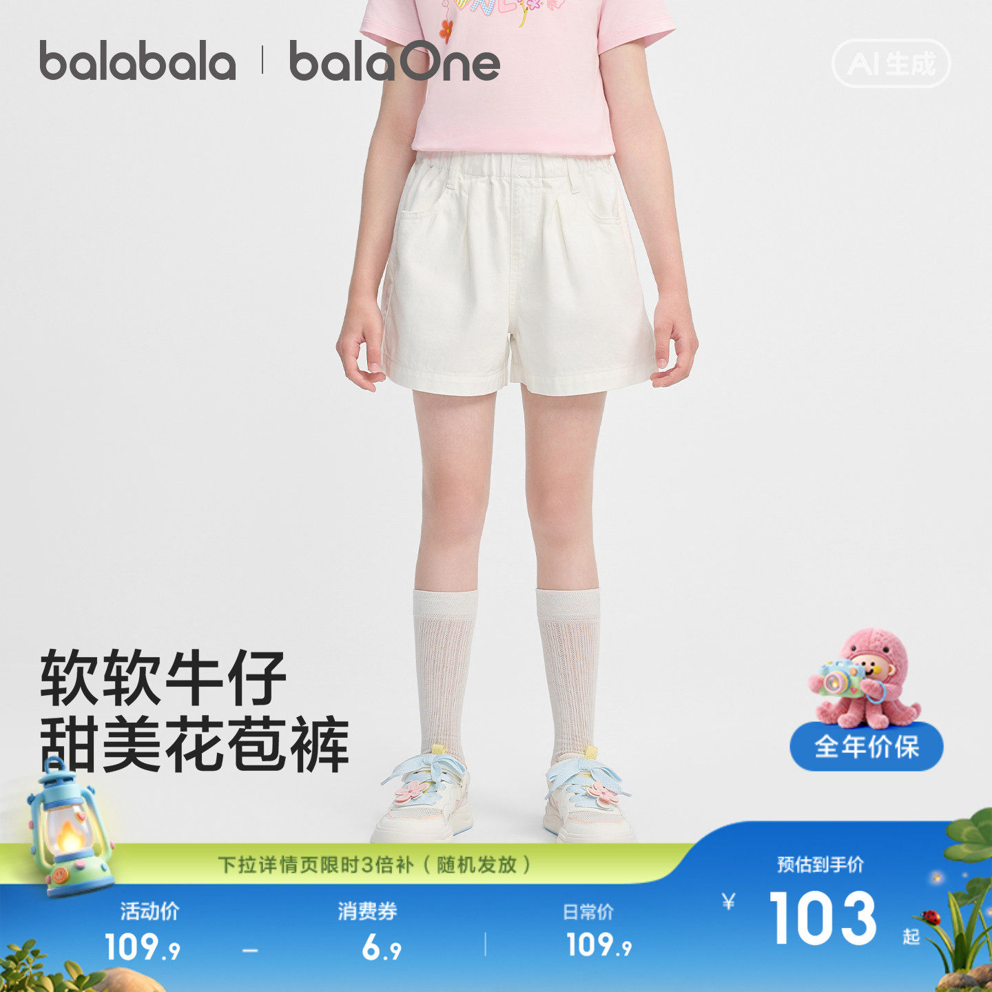 巴拉巴拉童装儿童牛仔裤短裤2026夏装薄款中大童女童裤子休闲百搭