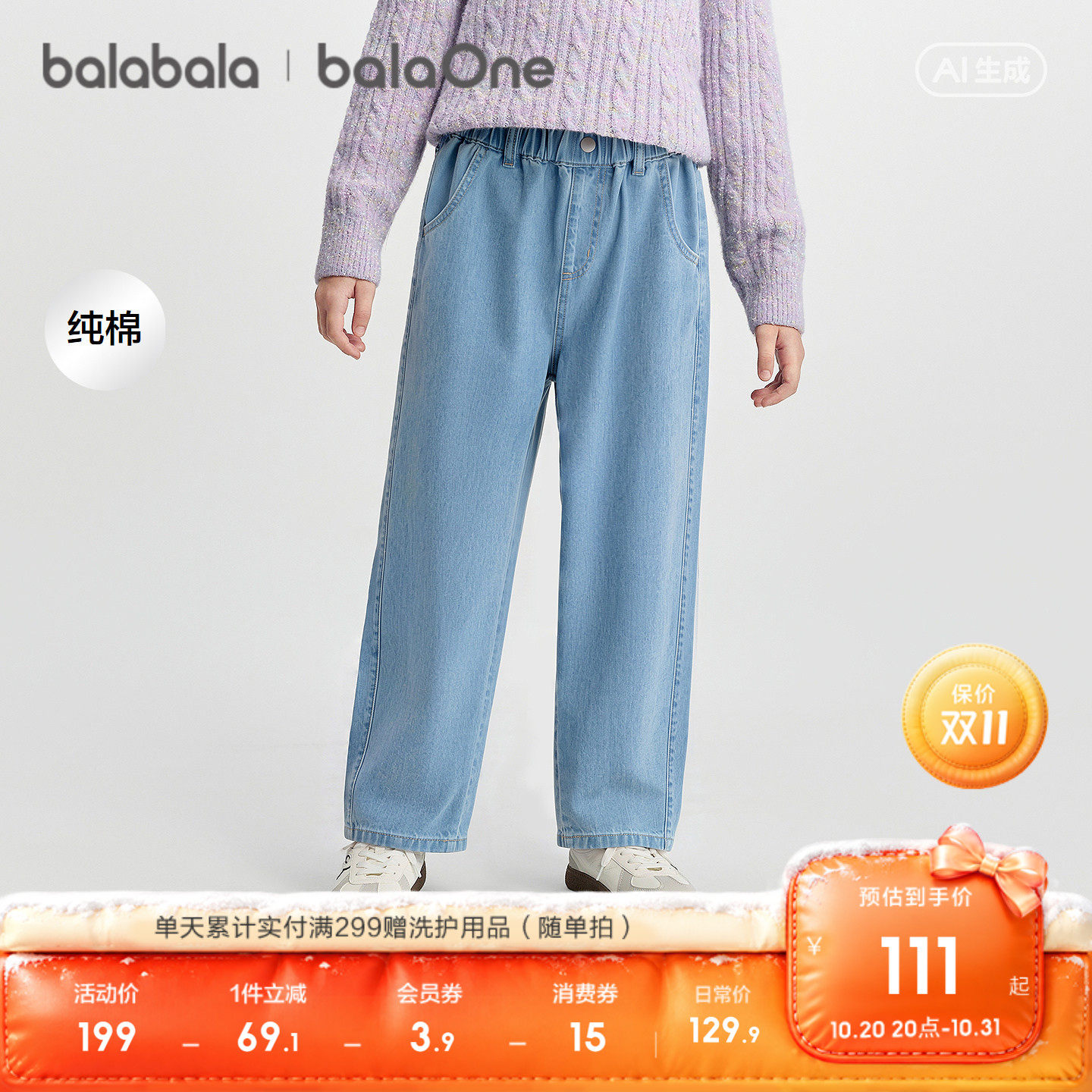 【balaOne】巴拉巴拉童装儿童裤子男童牛仔裤女童宝宝2026秋长裤