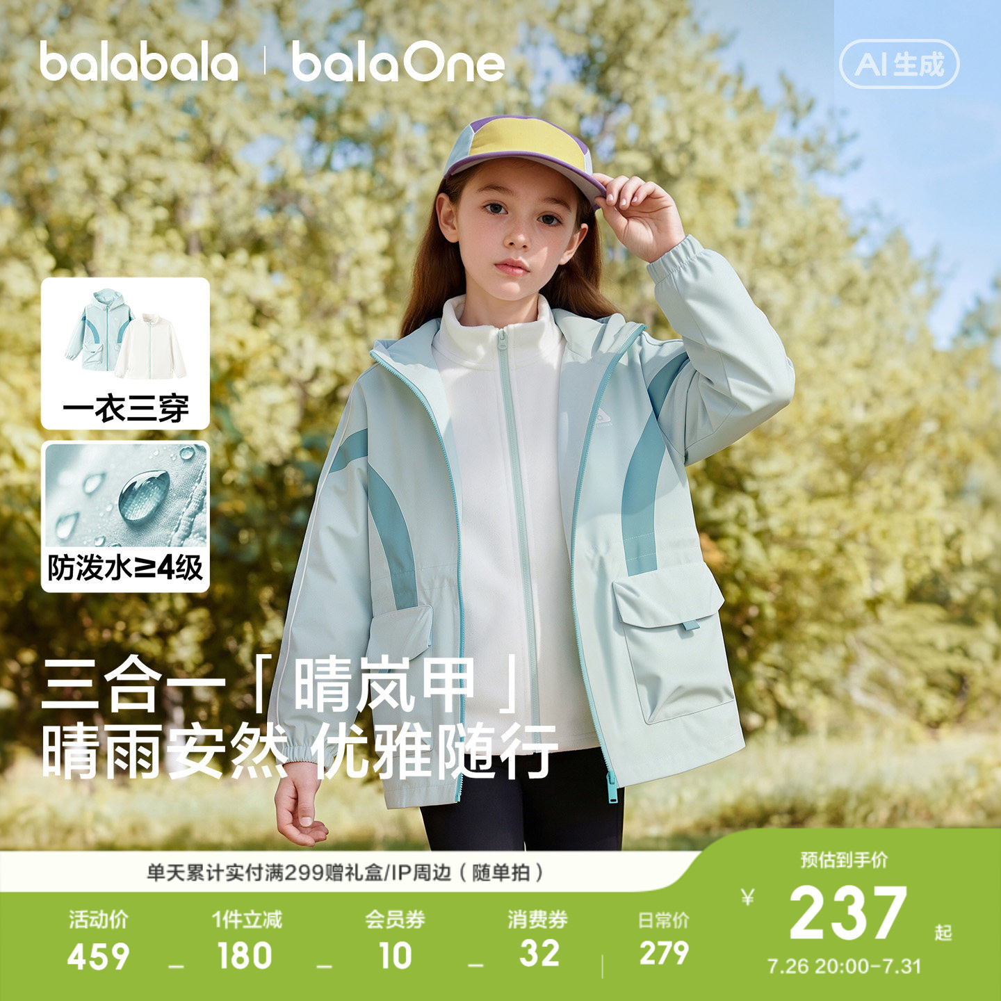 巴拉巴拉童装女童三合一上衣春秋
