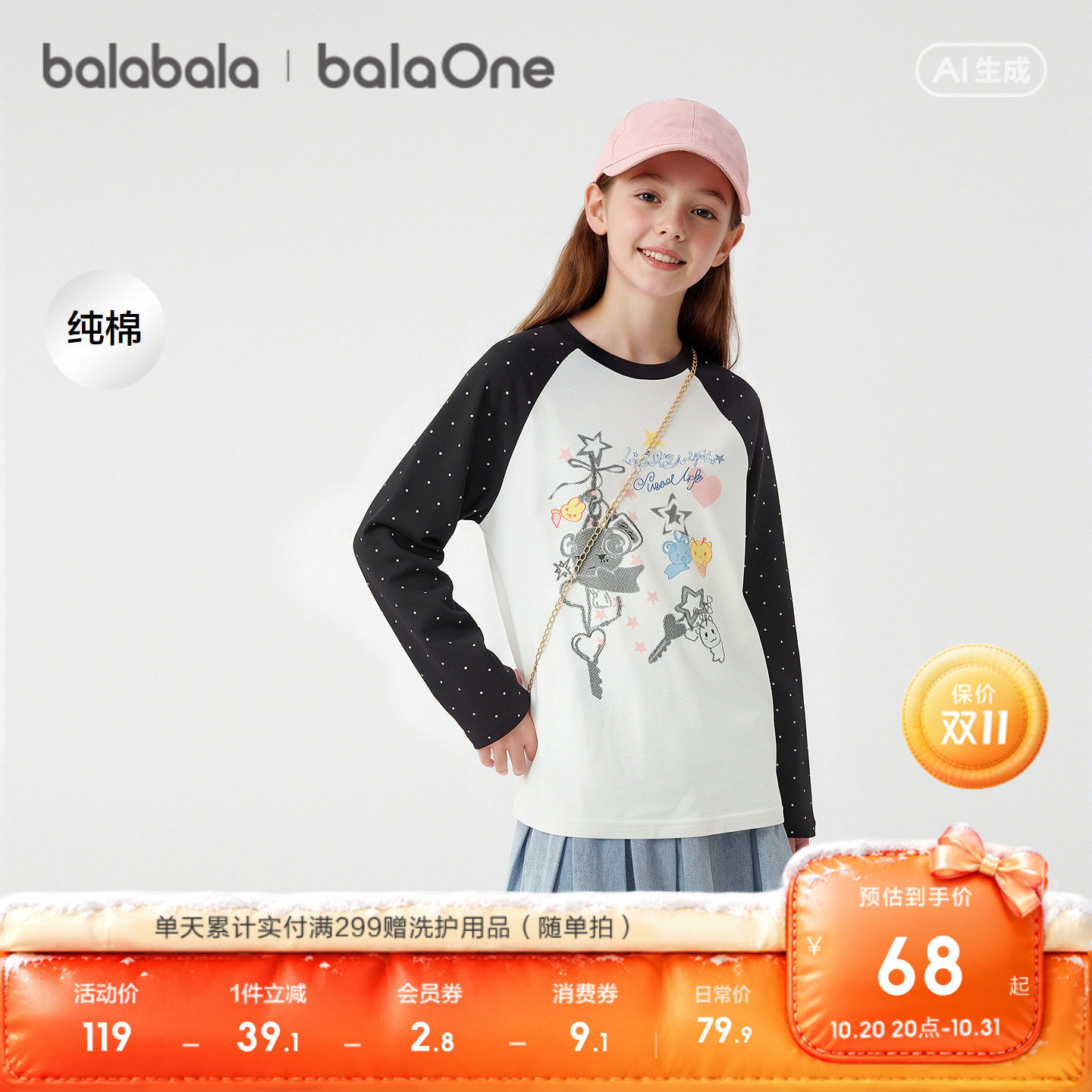 【balaOne】巴拉巴拉童装女童宝宝长袖t恤儿童新款秋装纯棉上衣潮