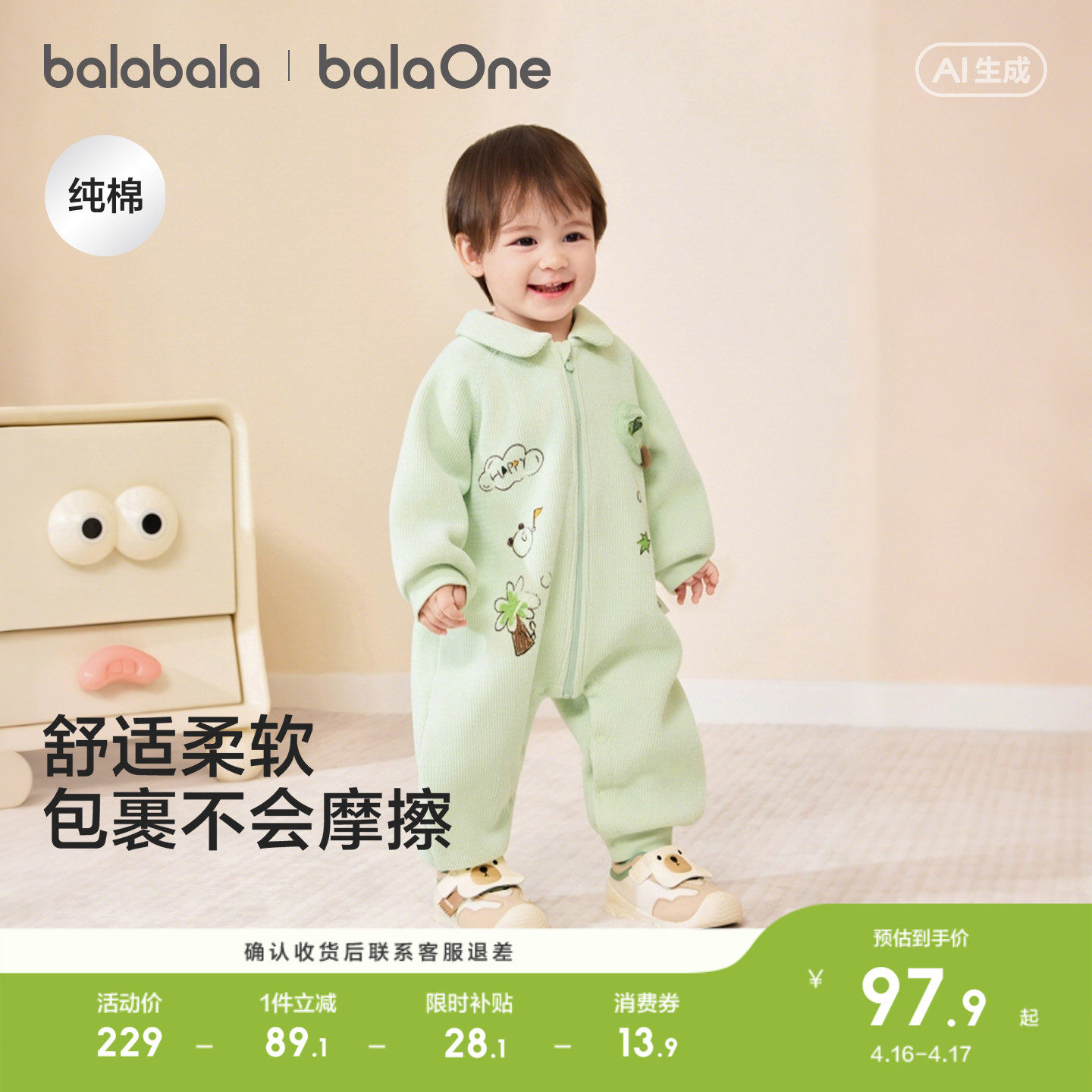 巴拉巴拉童装新生婴儿衣服宝宝外出连体衣2026新款春装加绒温暖萌