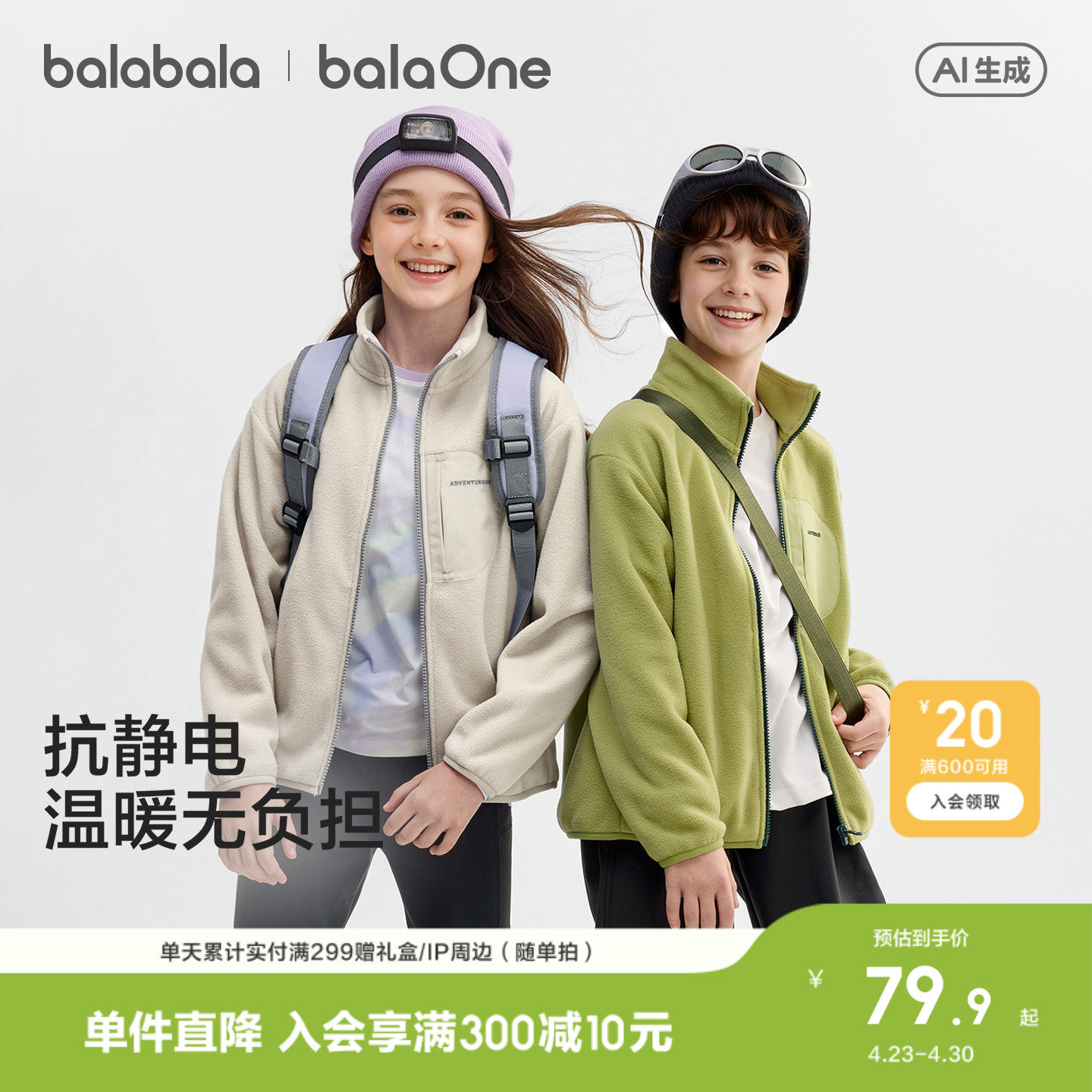 巴拉巴拉童装儿童外套男童女童宝宝2026春秋装摇粒绒抗静电亲子装