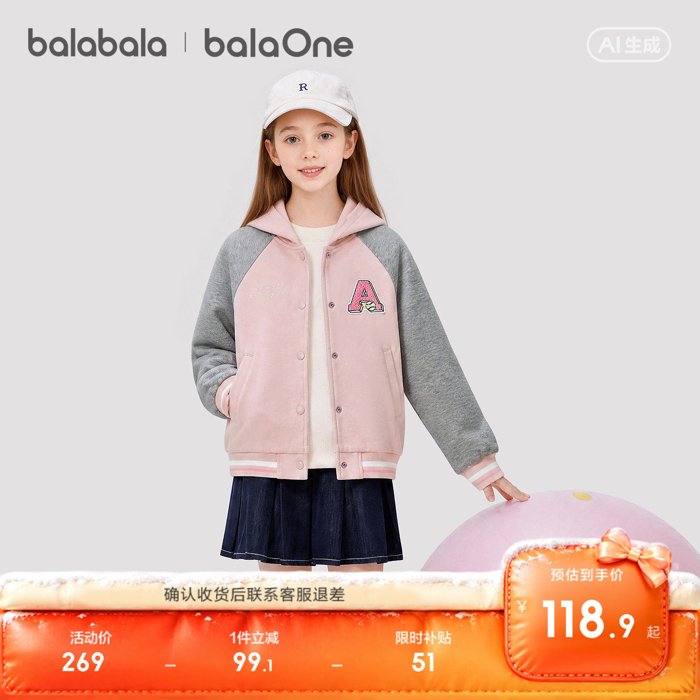 巴拉巴拉童装女童外套儿童宝宝上衣中大童衣服2026新款秋装棒球服
