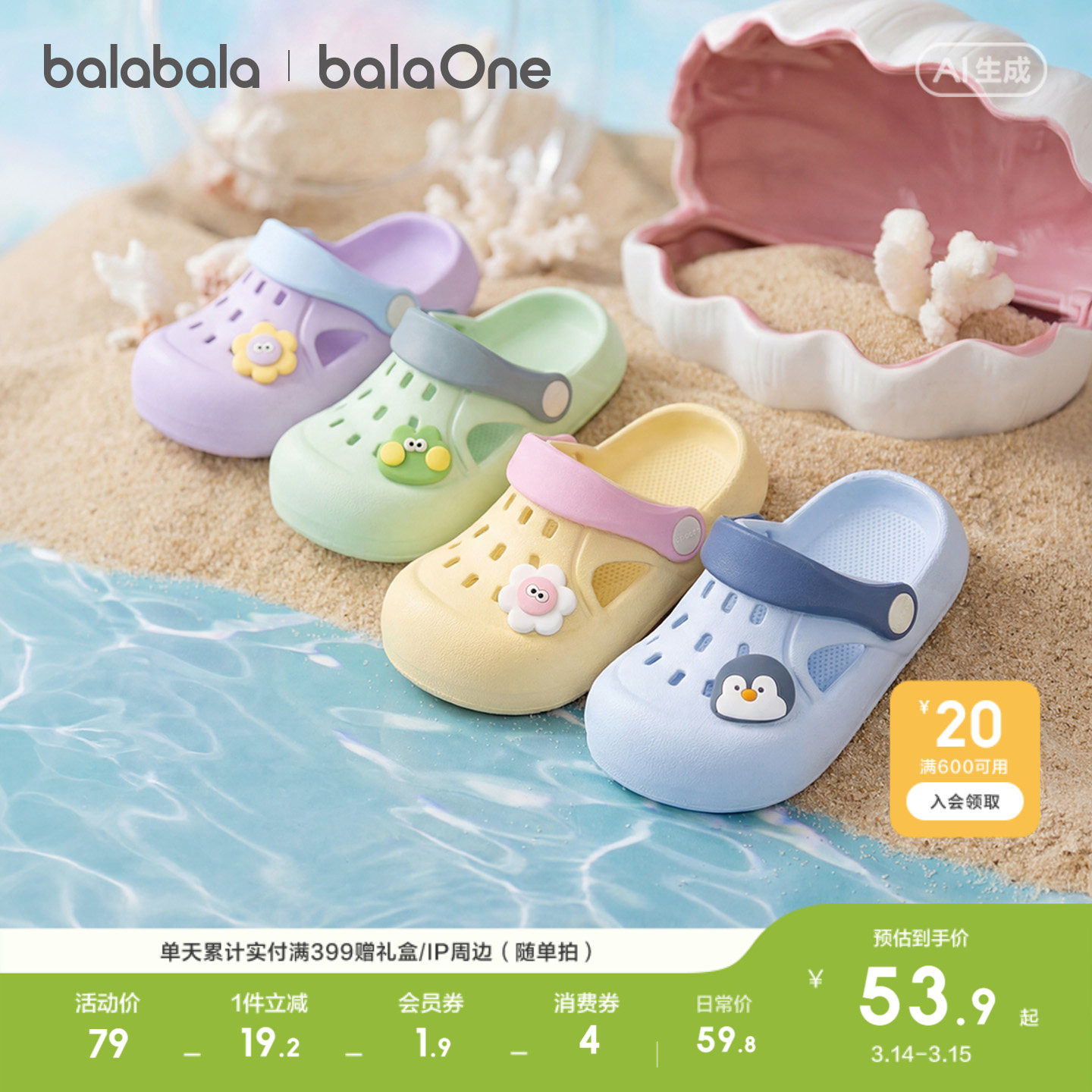 巴拉巴拉童鞋儿童拖鞋男女童2026年新款夏季萌趣卡通造型洞洞凉鞋