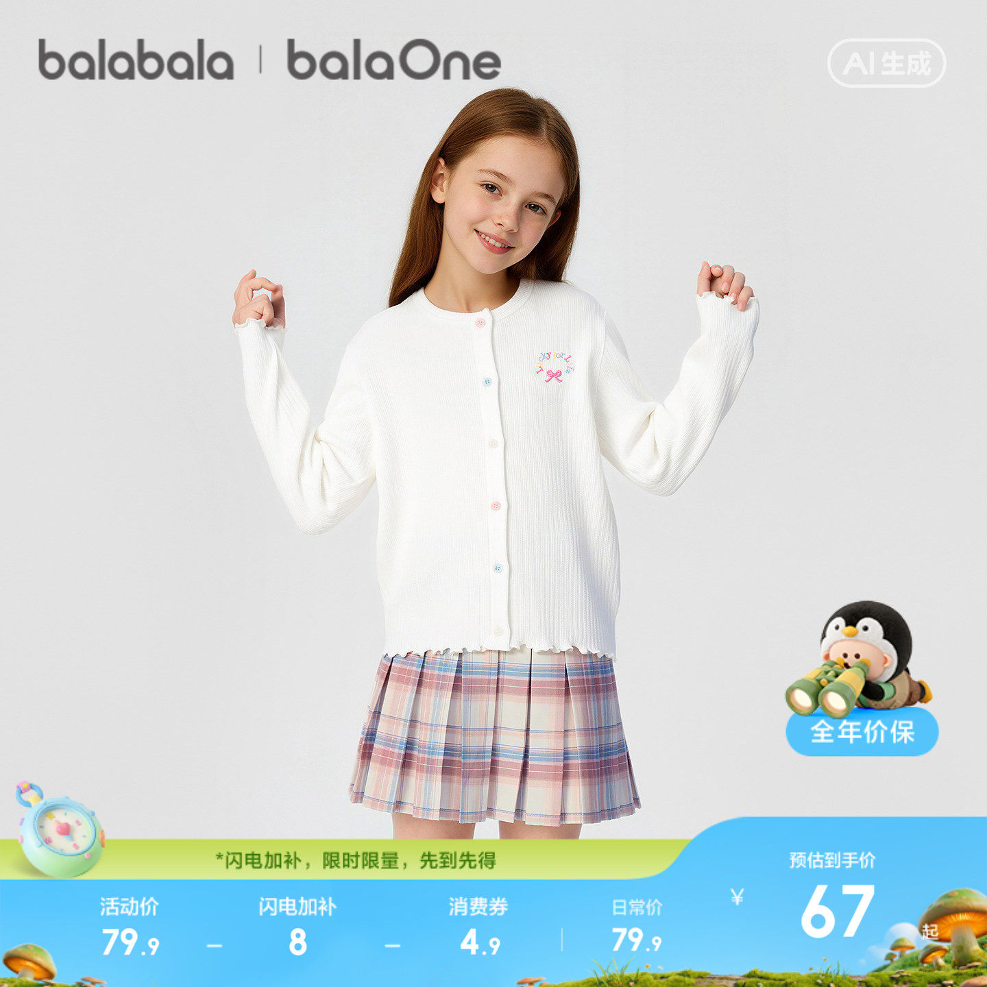 巴拉巴拉女童外套儿童中大童薄上衣2026新款春夏装甜美荷叶边百搭