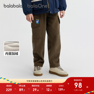 【balaOne】巴拉巴拉童装儿童裤子男童加绒长裤2025冬装新款工装